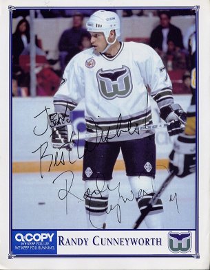 Dave Babych Autographed 8X10 Hartford Whalers Away Jersey (Ready)