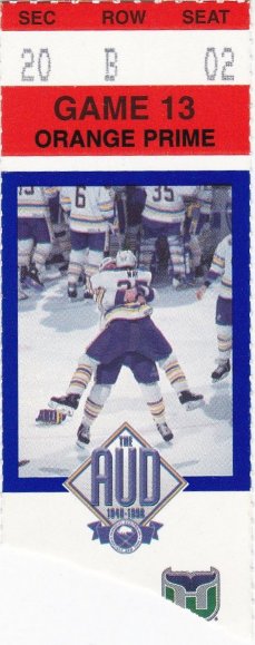RARE 1987 Buffalo Sabres Ticket Stub vs Hartford Whalers LAST GAME